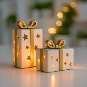 Gift Box Candle Holder Set | Star Cutout Holiday Decor
