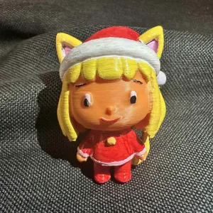 Christmas Cat Girl in Santa's Hat and Suit Figurine
