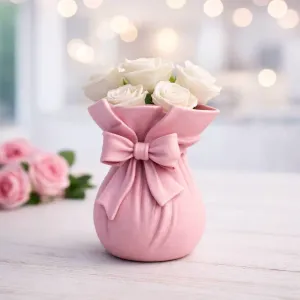 Ribbon Bouquet Vase | Elegant Bow-Tied Flower Bag Vase