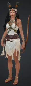 Amazone mit bogen und kurzen kleid