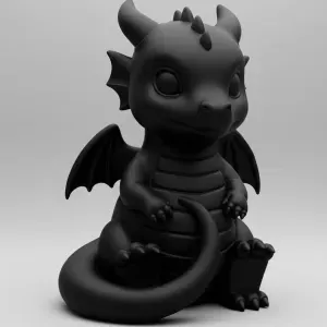 Midnight Baby Dragon – Cute Chibi Fantasy Figurine