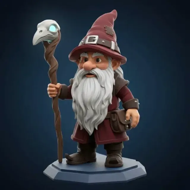 3874 Fairy Tale Gnome Color Full-Body Figurine on Base STL