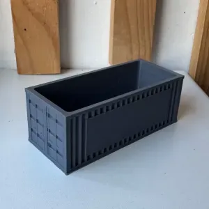 Desk shipping container with sticker placeholder