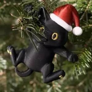 black cat on the Christmas tree
