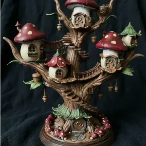 Mushroom Fairy Treehouse | Enchanted Forest Statue | Fantasy