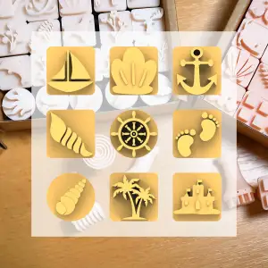 Ceramic Clay Stamp Set – Ocean & Beach (9 Stamps, 20 mm)