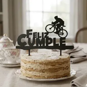 Cycling Birthday Cake Topper - Happy Birthday Silhouette