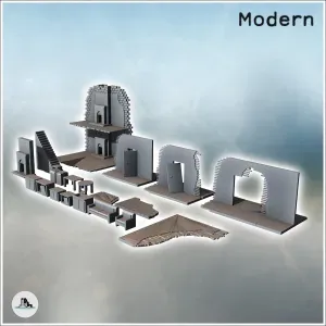 Set of accessories for urban ruins with interior furniture a