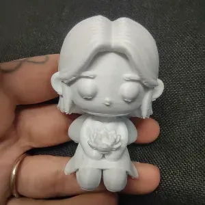 Chibi Lotus Fairy Holding Flower Magical Garden Figurine