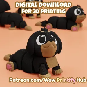 Articulated sausage dog STL & 3MF – Flexi Print in place