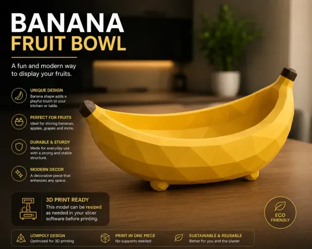 Banana Fruit Bowl Low Poly