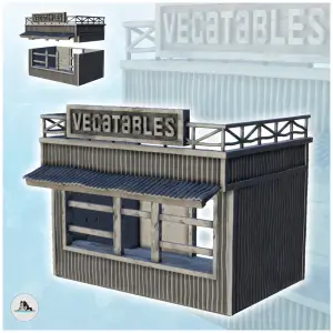 Wooden fruit stand with sign - Terrain USSR WW2 scenery