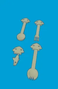 Fork, spoon, spork, and fish attachments for a butterfly