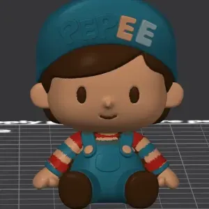 Cute Sitting Boy Figure Custom Text Hat Character 3D Pepe