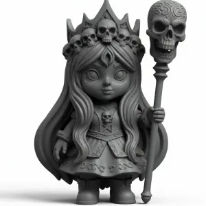 Skull Crown Sorceress – Dark Fantasy Chibi Queen Figurine