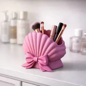 Shell Makeup Organizer | Bow Detail Cosmetic Brush Holder