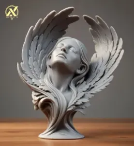 Ethereal Feathered Woman Bust - Neoclassical 3D Sculpture