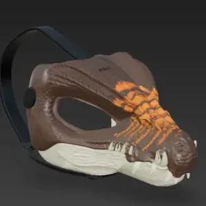 Brown Raptor Dinosaur Mask 3D Model Tribal Style