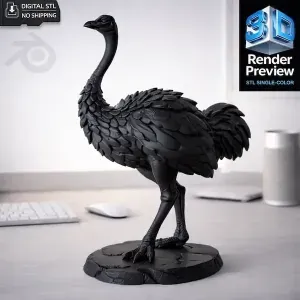 Ostrich STL – 3D Printable Ostrich Statue with Base