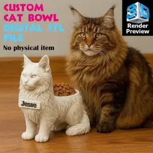 Custom Cat Bowl STL – Personalized Pet Feeding Dish – Digital
