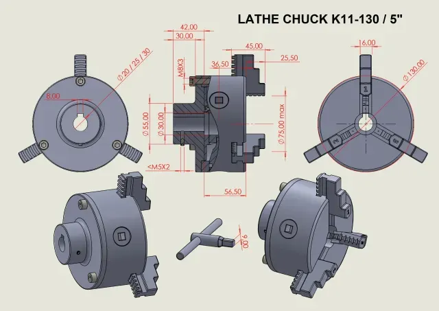 Lathe 3Jaw Chuck K11-130, 5 inch, 130mm — Фото 3 из 9