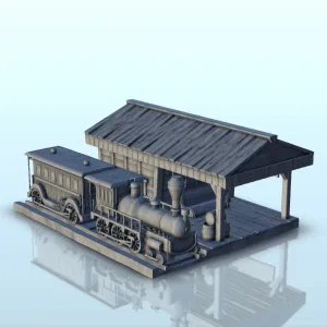 Train station with wagon and locomotive (6) - miniatures fig