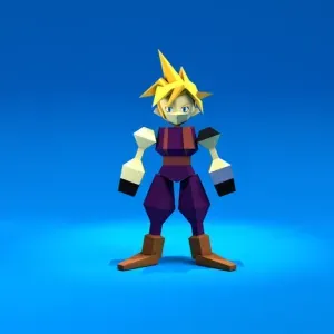 Cloud Strife From Final Fantasy PS1 style low poly