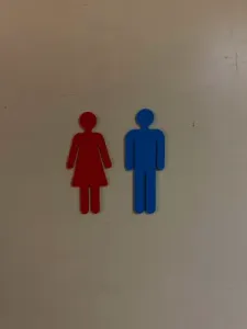 Toilet markings, stick figures on the toilet door