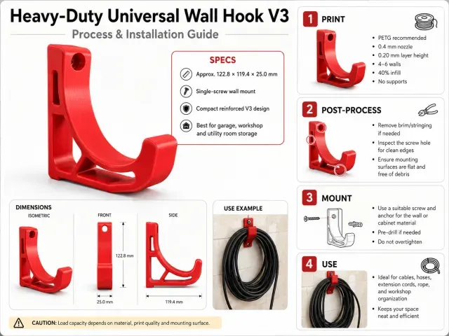 Garage Wall Hook (V3) for Cables, Hoses & Extension Cords — Image 4 of 9