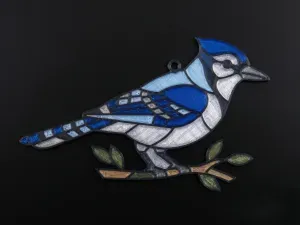 BLUE JAY SUNCATCHER - STAINED-GLASS BIRD PORTRAIT