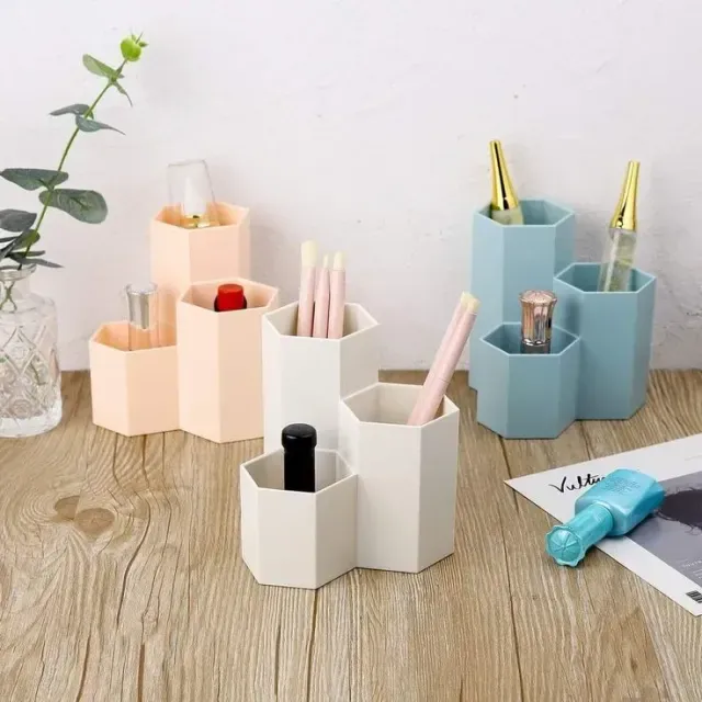 Hexagonal Pen Holder Container Plastic Pencil Organizer Desk
