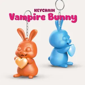 3D Easter Vampire Bunny Keychain, Cute Heart Bunny Charm