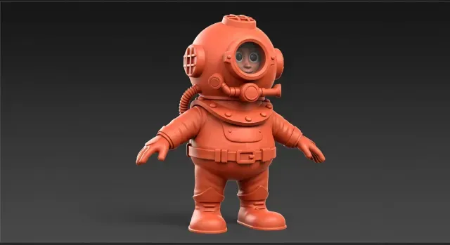 Underwater Diver in Wetsuit 3D Model - Aquarium Decor