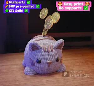 cat, kitten piggy bank, money box - 3mf, STL, multiparts