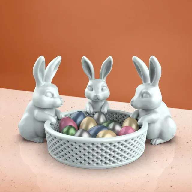 3D Easter Bunny Basket, 3 Rabbit Model, Easter Egg Gifts — Фото 4 из 6