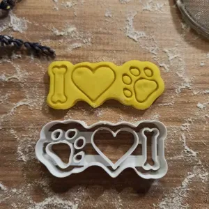 I Love Pet Cookie Cutter, Bone - Heart - Paw Design