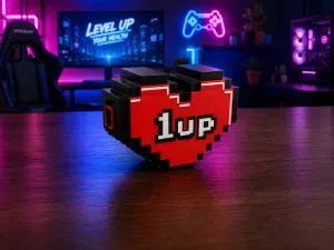 1UP Pixel Heart | Gamer Wall Storage & Medkit