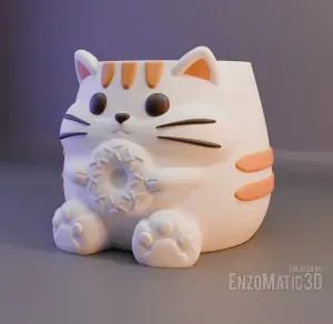 cute baby cat flower pot planter pencil holder STL