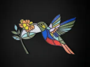 HUMMINGBIRD & FLOWER SUNCATCHER - STAINED-GLASS