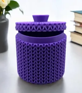 Knitted Round Container with Lid Crocheted Decor Gift Box