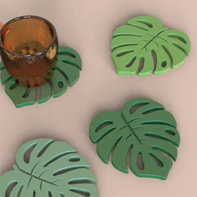Monstera Leaf Coaster Set, 3D Tropical Printable STL File, — Фото 3 из 7
