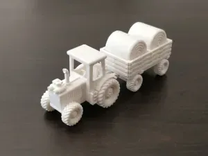 Vintage Tractor with Hay Trailer - Realistic Miniature