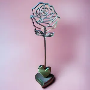 3D Printed Valentine Rose with Stem: "I Love You"