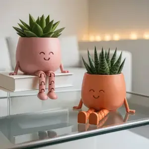 Flexible Legs Happy Face Planter, Articulated Smiley Pot