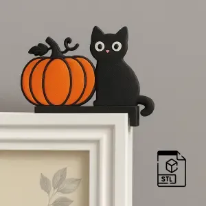 Halloween Door Corner Decor, Cat Pumpkin Shaped