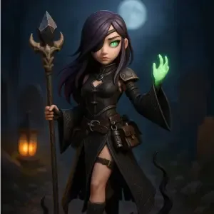 Anime style - obsidian series Gothic Sorceress in Moonlit