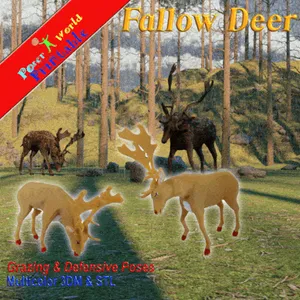 Fallow Deer 2 Figurine Poses; Grazing and Defensive