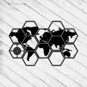 WallArt World Map Hexagon 12 Parts