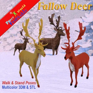Fallow Deer 2 Figurine Poses; Walking and Standing