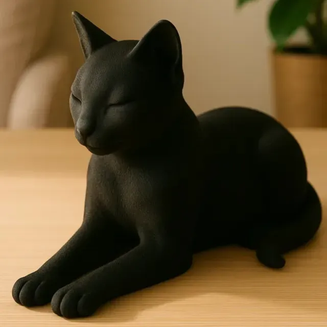 Modern Black Cat Figurine Art or Gift lying down